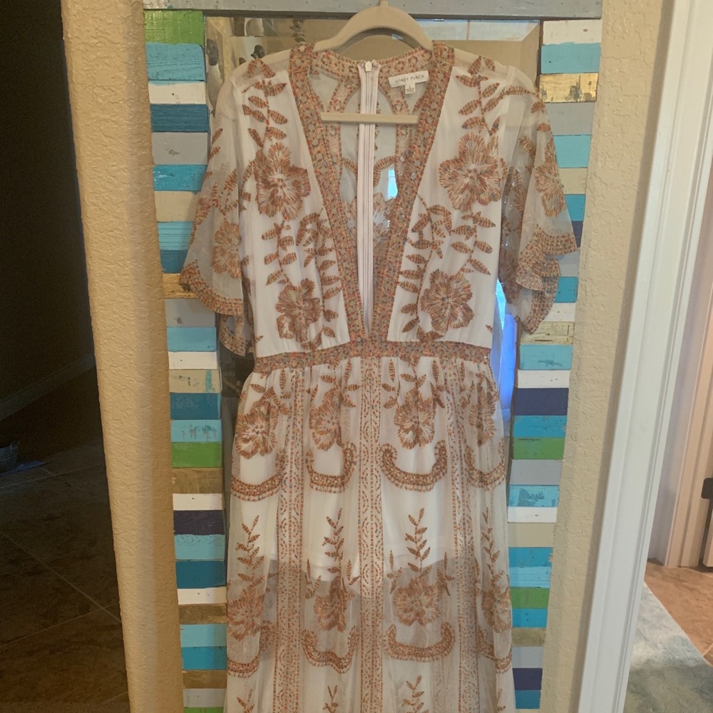 Honey punch lace maxi romper